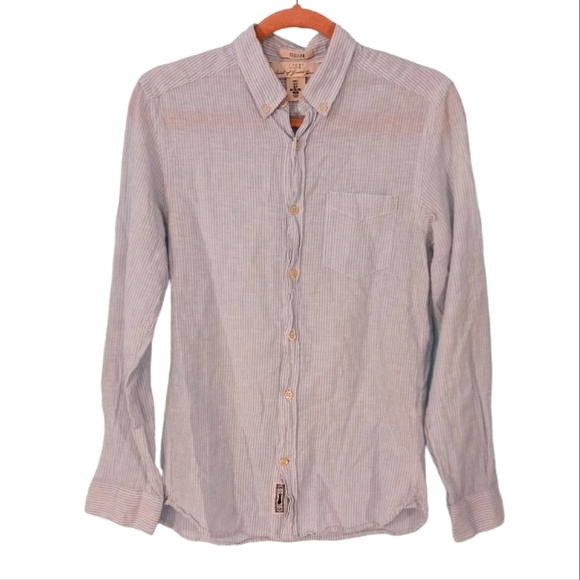 H&M L.O.G.G. Men's Striped Linen Blend Button Up Shirt | US S - Picture 1 of 6